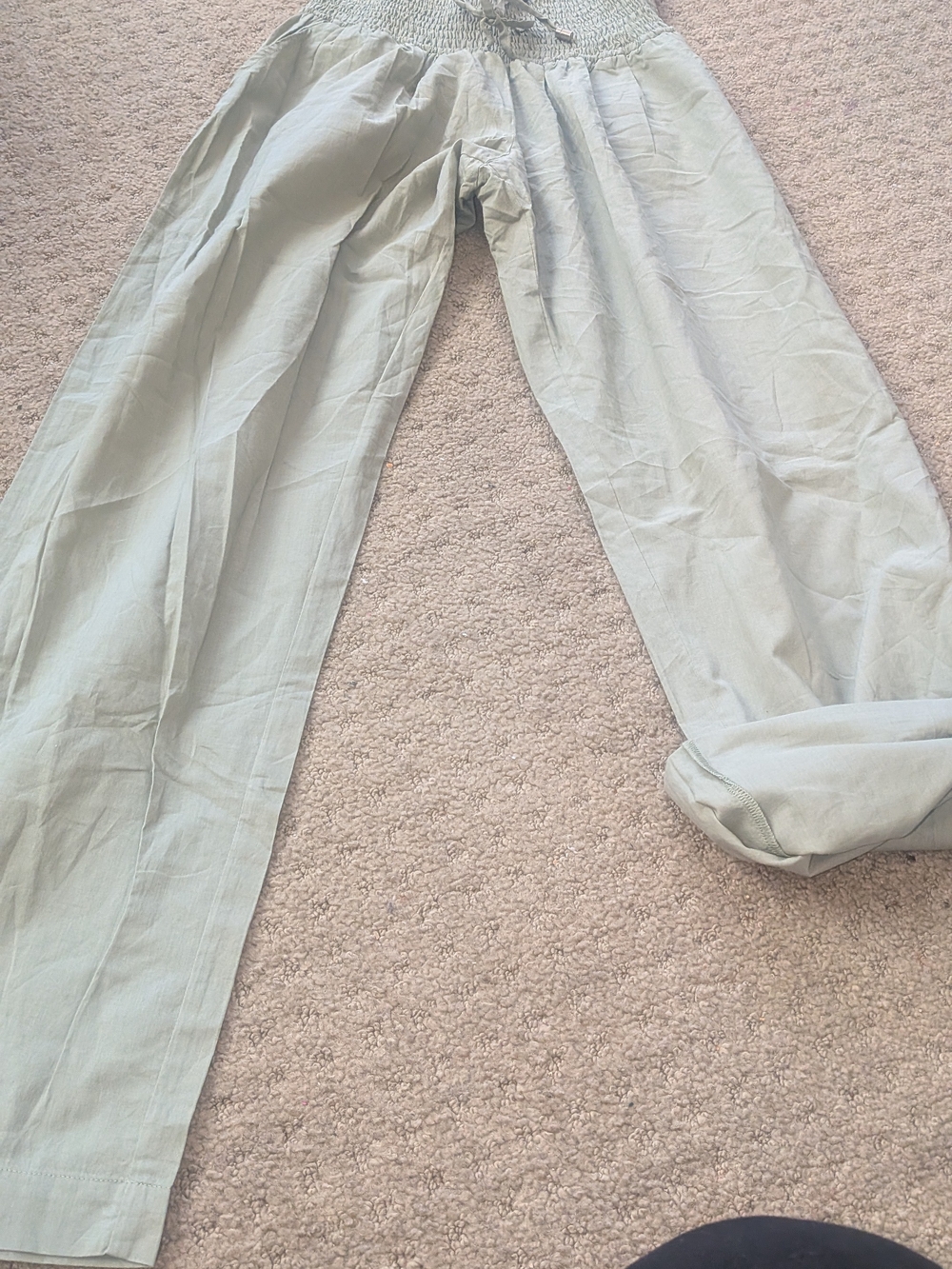 Ripe Maternity Sage Green Smock Waist Wide Leg ROLL UP Pants MEDIUM M BEACH NWT